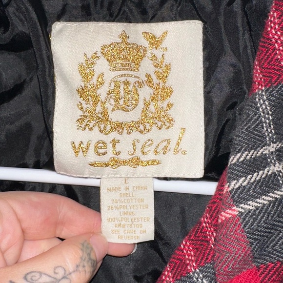 Wet Seal Vintage Gold Tag Red Plaid Coat – Mall Goth Y2K Era – Size L - Picture 4 of 6